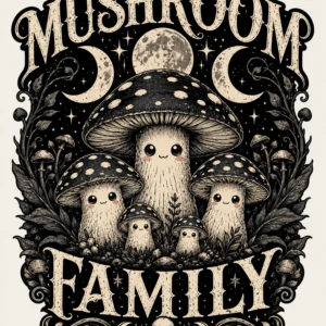 Mushroom family under the moon