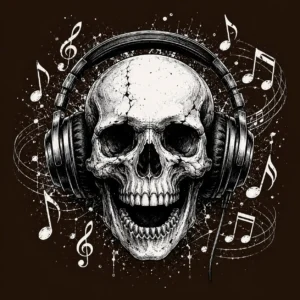 Skull with headphones and music notes